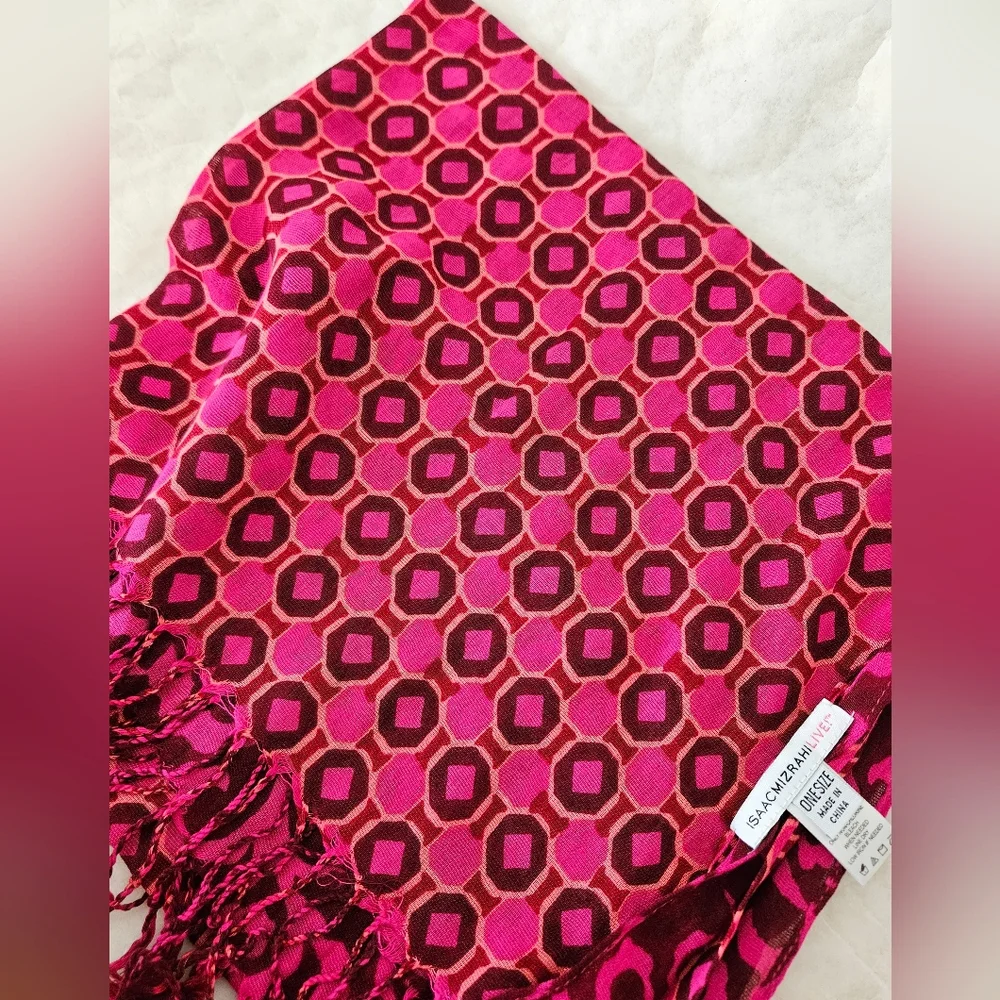 Isaac Mizrahi Scarf Mixed Pattern Fuscia Black Long NWOT